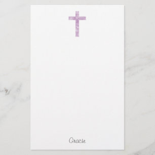 Soft Plum Abstract Watercolor Cross  Stationery