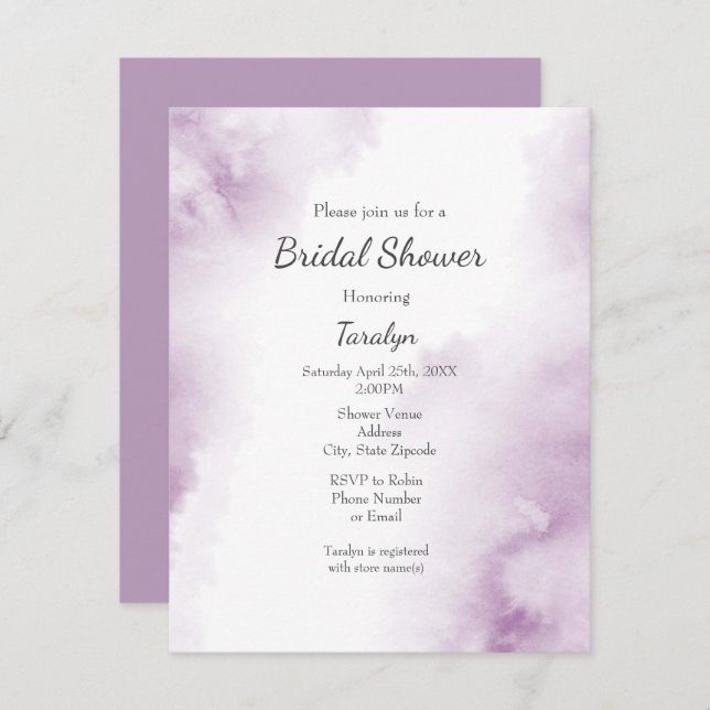 Soft Plum Mauve Watercolor Abstract Frame Invitation (Front/Back)
