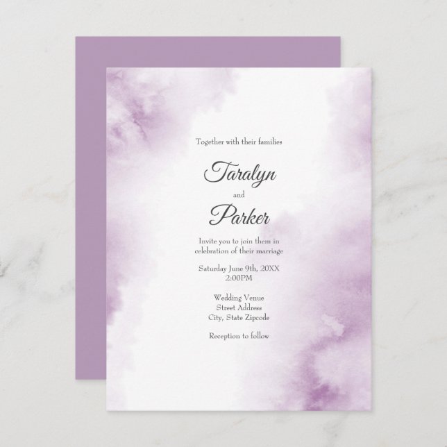 Soft Plum Mauve Watercolor Abstract Invitation (Front/Back)