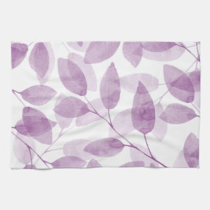 Soft Plum Watercolor Leaves Kitchen Towel