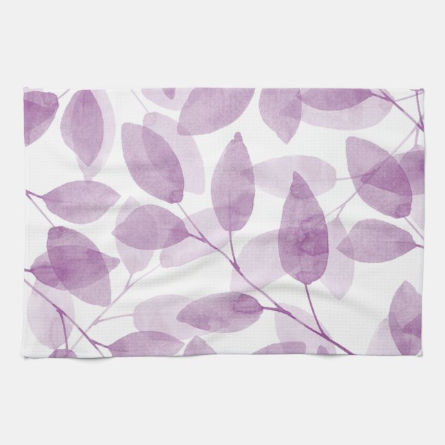 Soft Plum Watercolor Leaves Kitchen Towel (Horizontal)