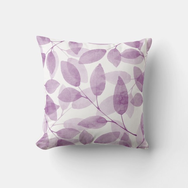 Soft Plum Watercolor Leaves Throw Pillow (Front)