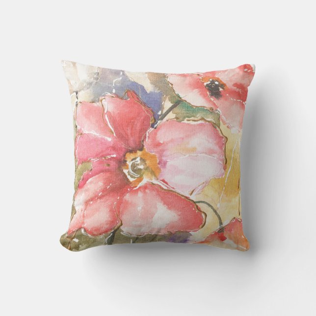 Soft Poppies I Throw Pillow (Front)