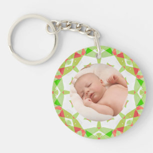 Soft Pretty Green Custom Merry Christmas Photo Keychain