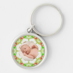 Soft Pretty Green Custom Merry Christmas Photo Keychain