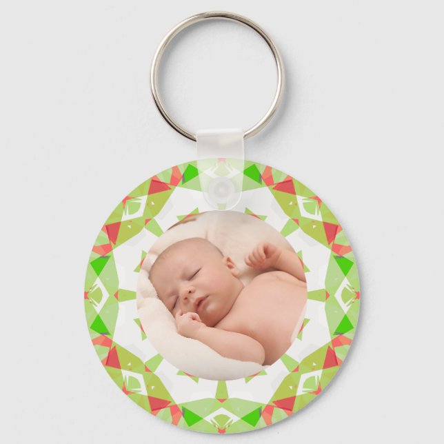 Soft Pretty Green Custom Merry Christmas Photo Keychain (Front)