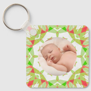 Soft Pretty Green Custom Merry Christmas Photo Keychain