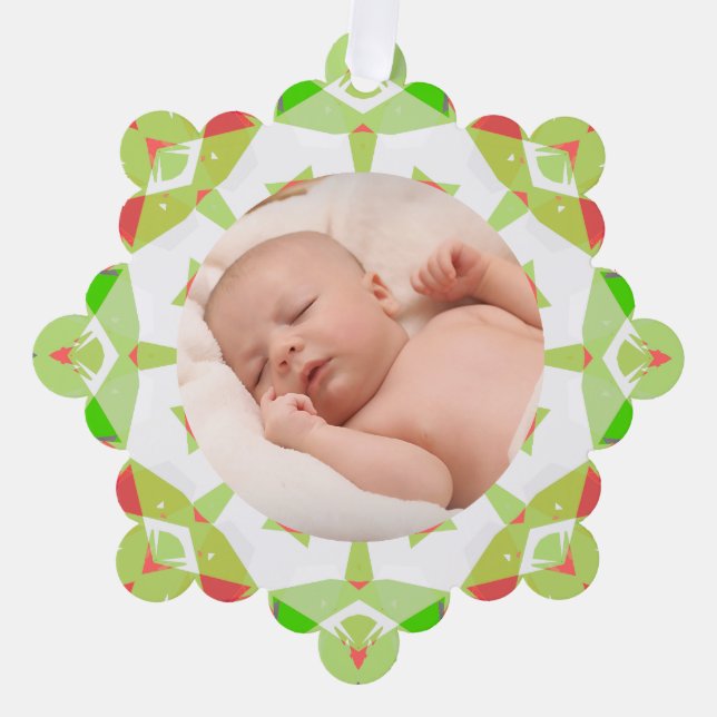 Soft Pretty Green Pastels Custom Christmas Photo Ornament Card (Front)