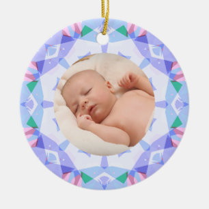 Soft Pretty Pastels Custom Christmas Photo Picture Ceramic Ornament
