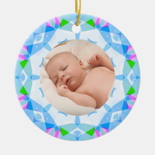 Soft Pretty Pastels Custom Christmas Photo Picture Ceramic Ornament