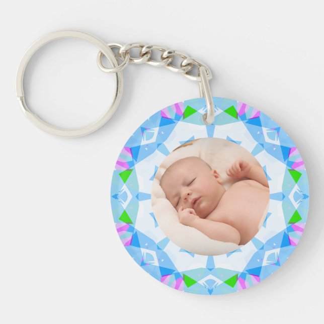 Soft Pretty Pastels Custom Christmas Photo Picture Keychain (Front)