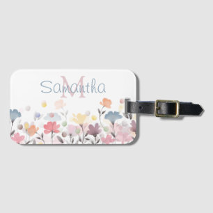 Soft Pretty Watercolor Art Flowers Personalised Luggage Tag