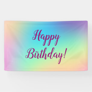 Soft Prismatic Pastel Gradient "Happy Birthday" Banner