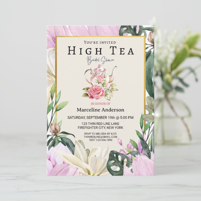 Soft Purple and Floral High Tea Portrait Invitation (Standing Front)