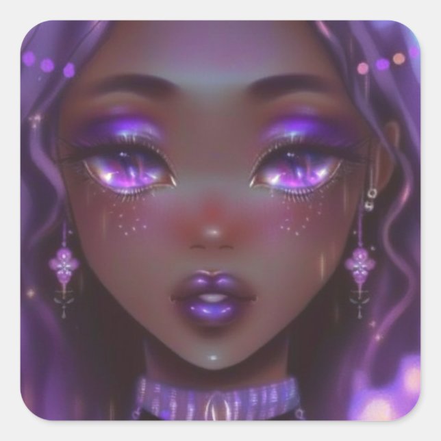 Soft Purple Anime Girl Square Sticker (Front)