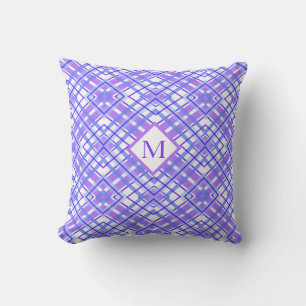Soft Purple & Blue Pastel Plaid Monogram Throw Pillow