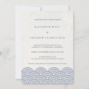 Soft Purple Blue Seigaiha Waves Elegant Wedding Invitation
