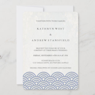 Soft Purple Blue Seigaiha Waves Elegant Wedding Invitation