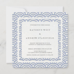 Soft Purple Blue Stylized Waves Modern Wedding Invitation