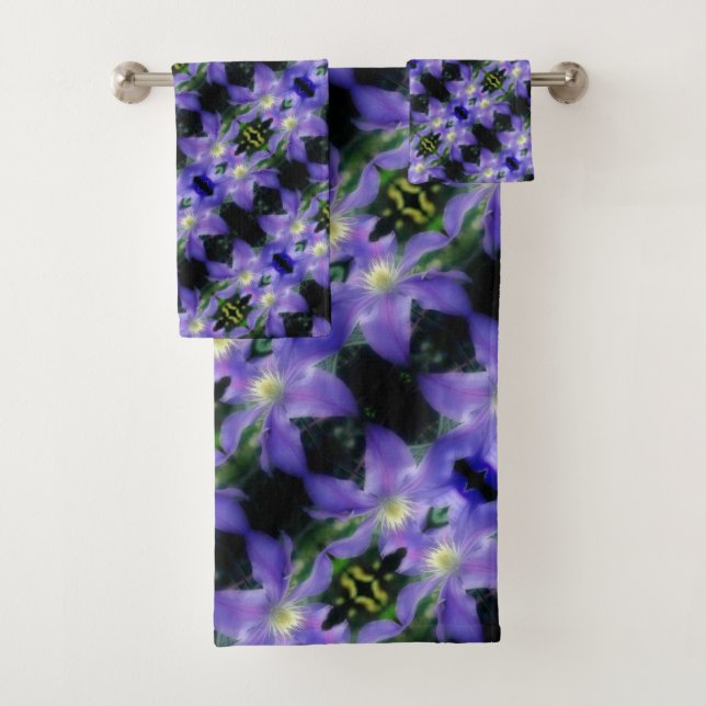 Soft Purple Clematis Flower Abstract Pattern  Bath Towel Set (Insitu)