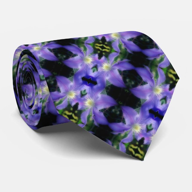 Soft Purple Clematis Flower Abstract Pattern    Tie (Rolled)