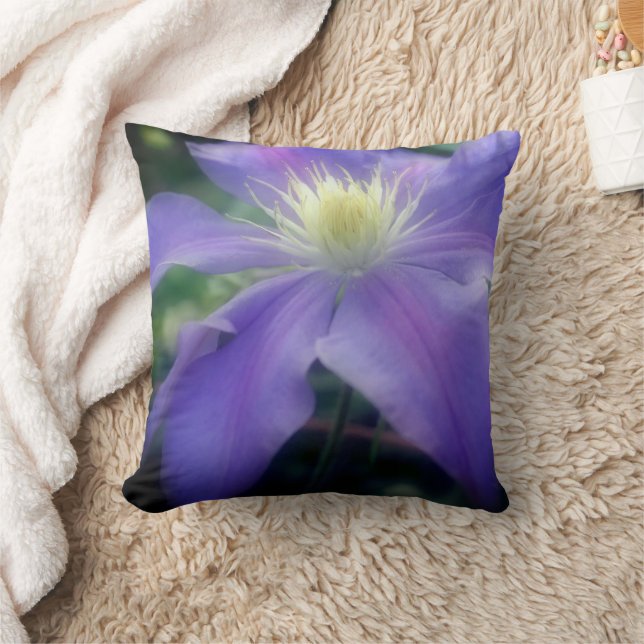 Soft Purple Clematis Flower Petals Throw Pillow (Blanket)