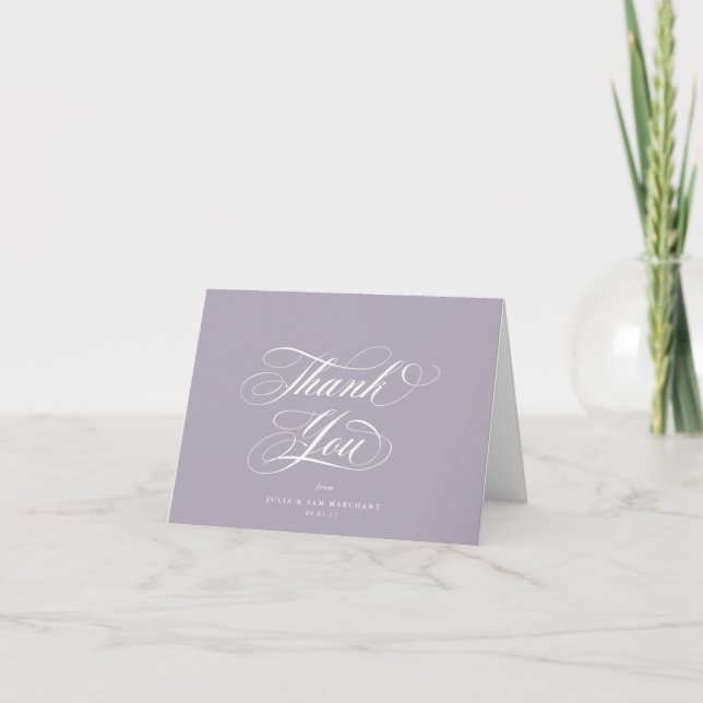 Soft Purple Elegant Script Blank Wedding Thank You Card (Front)