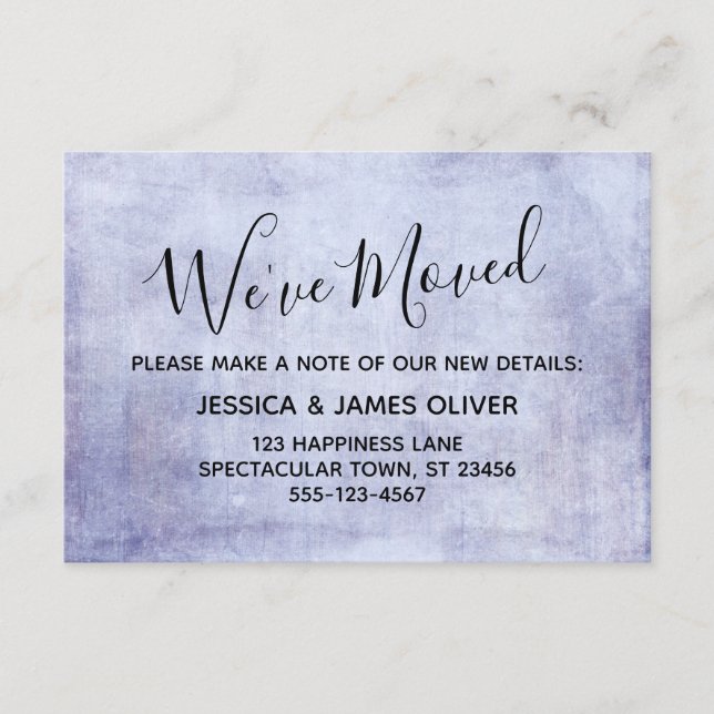 Soft Purple Grunge "We've Moved" Enclosure Card (Front)
