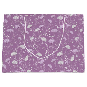 Soft Purple Lavender White Floral Pattern Large Gift Bag