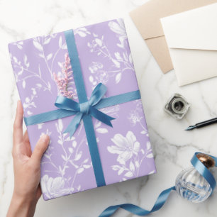 Soft Purple Lavender White Floral Pattern Wrapping Paper