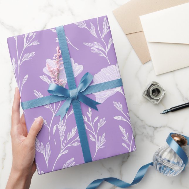 Soft Purple Lavender White Floral Pattern Wrapping Paper (Gifting)