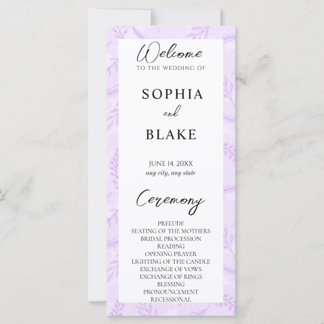 Soft Purple Leaves and Foliage Wedding Program (Front)