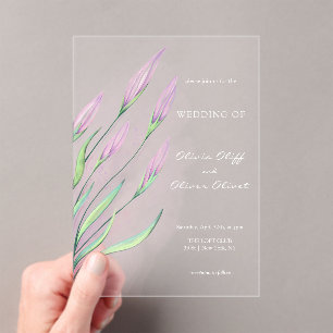 Soft Purple Lilies Wedding Acrylic Invitations