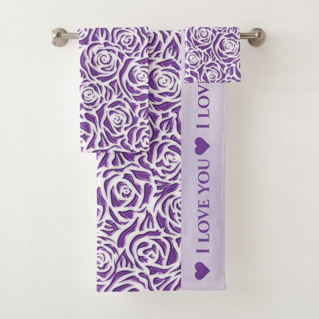Soft Purple Rose Pattern Bath Towel Set (Insitu)