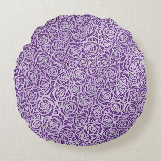 Soft Purple Rose Pattern Round Pillow (Front)