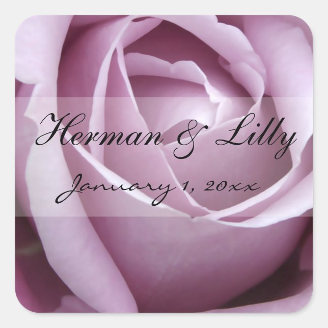 Soft Purple Rose Personalized Wedding Square Sticker (Front)