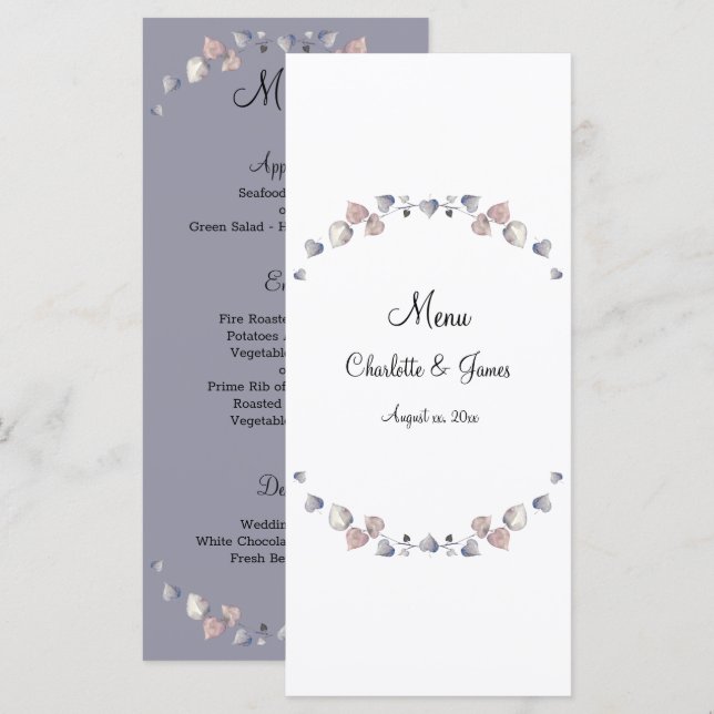 Soft Purple Scottish Heather Wedding Menu (Front/Back)