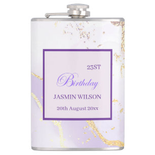 Soft Purple Watercolor Gold Splash Elegant Hip Flask
