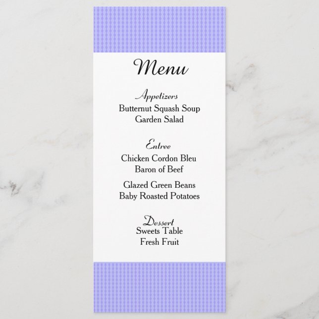 Soft Purple Wedding Menu Card (Front)