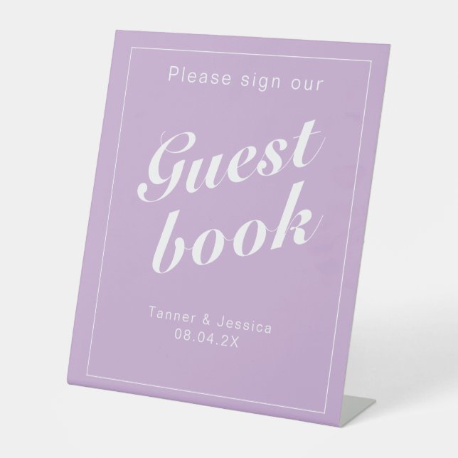 Soft Purple & White Modern Minimalist Guestbook  Pedestal Sign (Front)