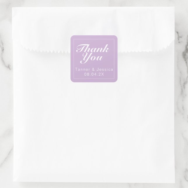 Soft Purple & White Modern Minimalist Thank You  Square Sticker (Bag)