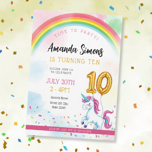 Soft Rainbow Arch Confetti Girl 10th Birthday Invitation