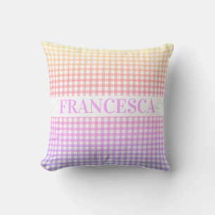 Soft Rainbow Gradient Gingham Personalized Throw Pillow