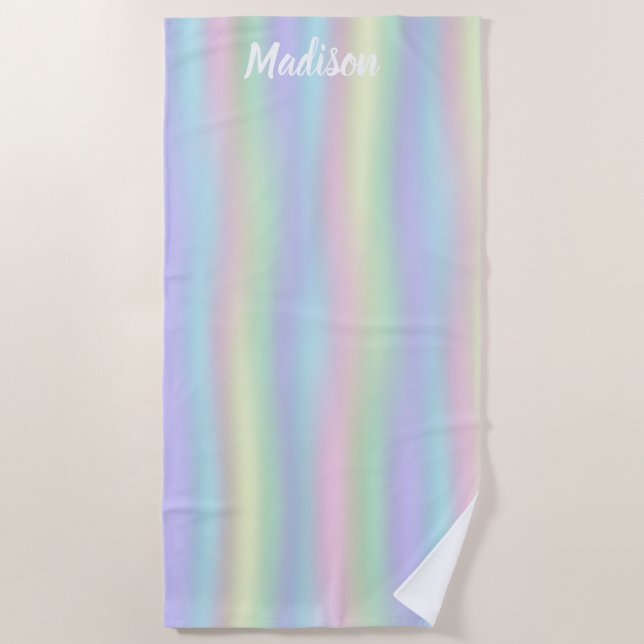 Soft Rainbow Holographic | Personalized Beach Towel (Front)