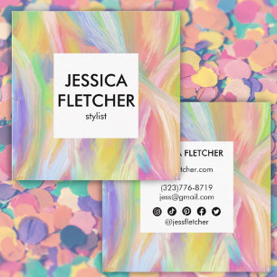 Soft Rainbow Oil Painting Social Icons Minimalist  Square Business Card