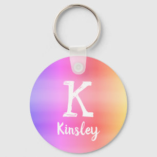 Soft Rainbow Ombre Colour Gradient Monogram Name  Keychain
