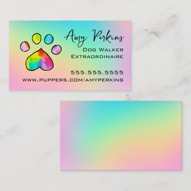 Soft Rainbow Paw Print Business Card (Front/Back)