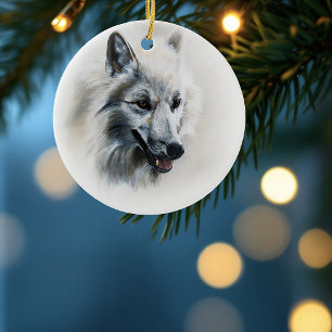 Soft Realistic Majestic White Wolf Portrait Ceramic Ornament