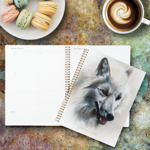 Soft Realistic Majestic White Wolf Portrait Planner