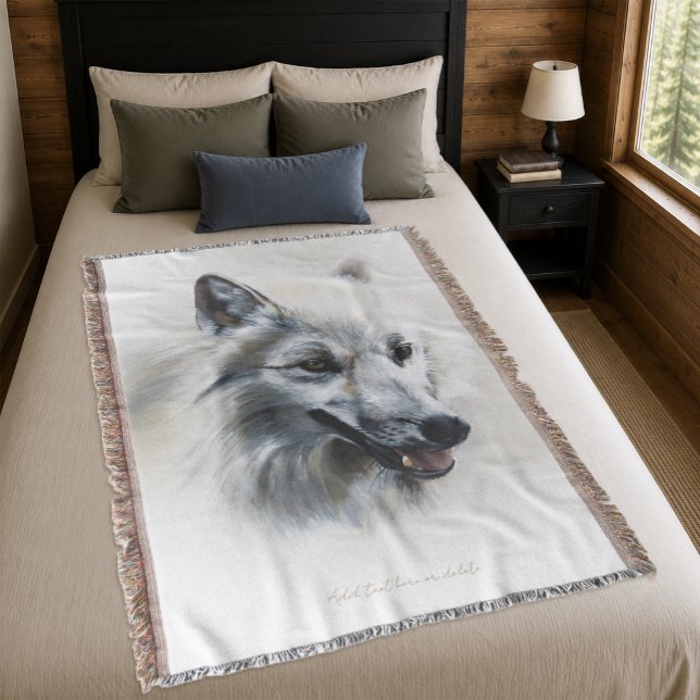 Soft Realistic Majestic White Wolf Portrait Throw Blanket (Creator Uploaded)